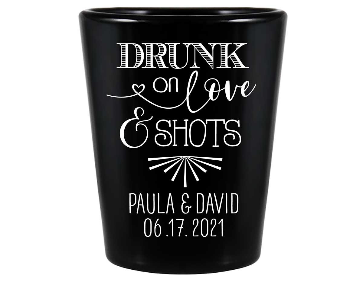 Drunk On Love & Shots 1A Standard 1.5oz Black Shot Glasses Funny Wedding Gifts for Guests