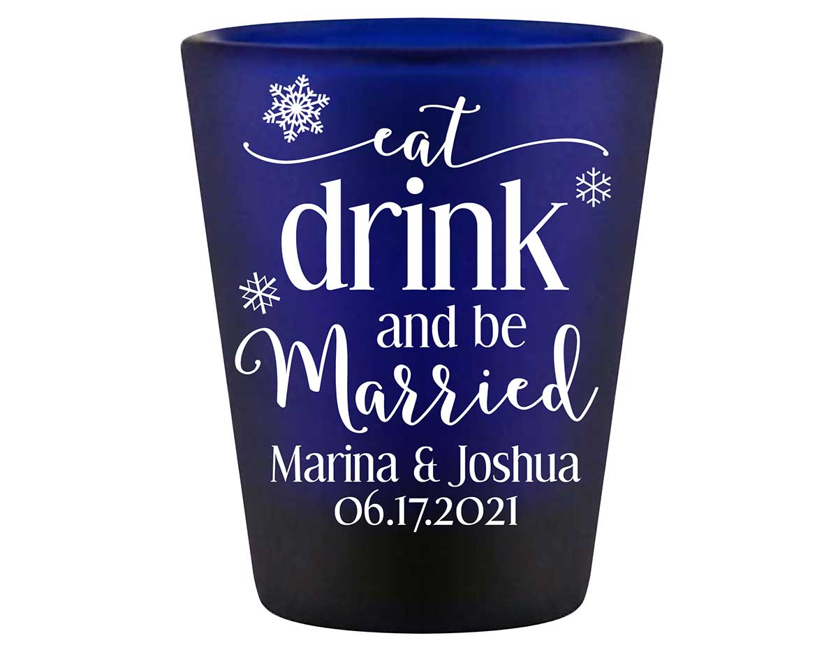 Eat Drink And Be Married 3B Standard 1.5oz Blue Shot Glasses Winter Wedding Gifts for Guests