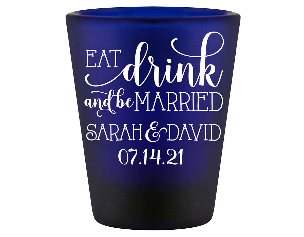Eat Drink And Be Married 6A Standard 1.5oz Blue Shot Glasses Romantic Wedding Gifts for Guests