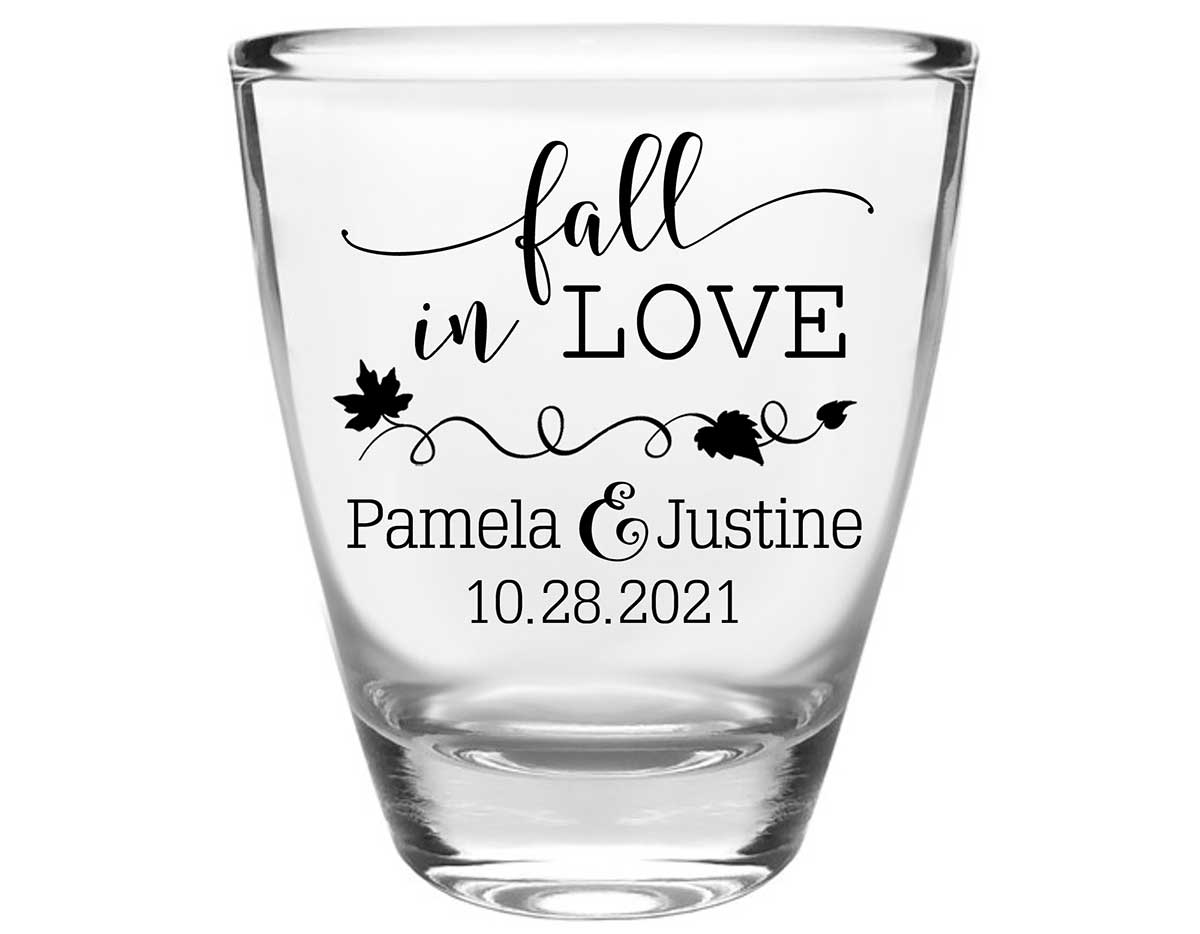 Fall In Love 1A Clear 1oz Round Barrel Shot Glasses Autumn Wedding Gifts for Guests