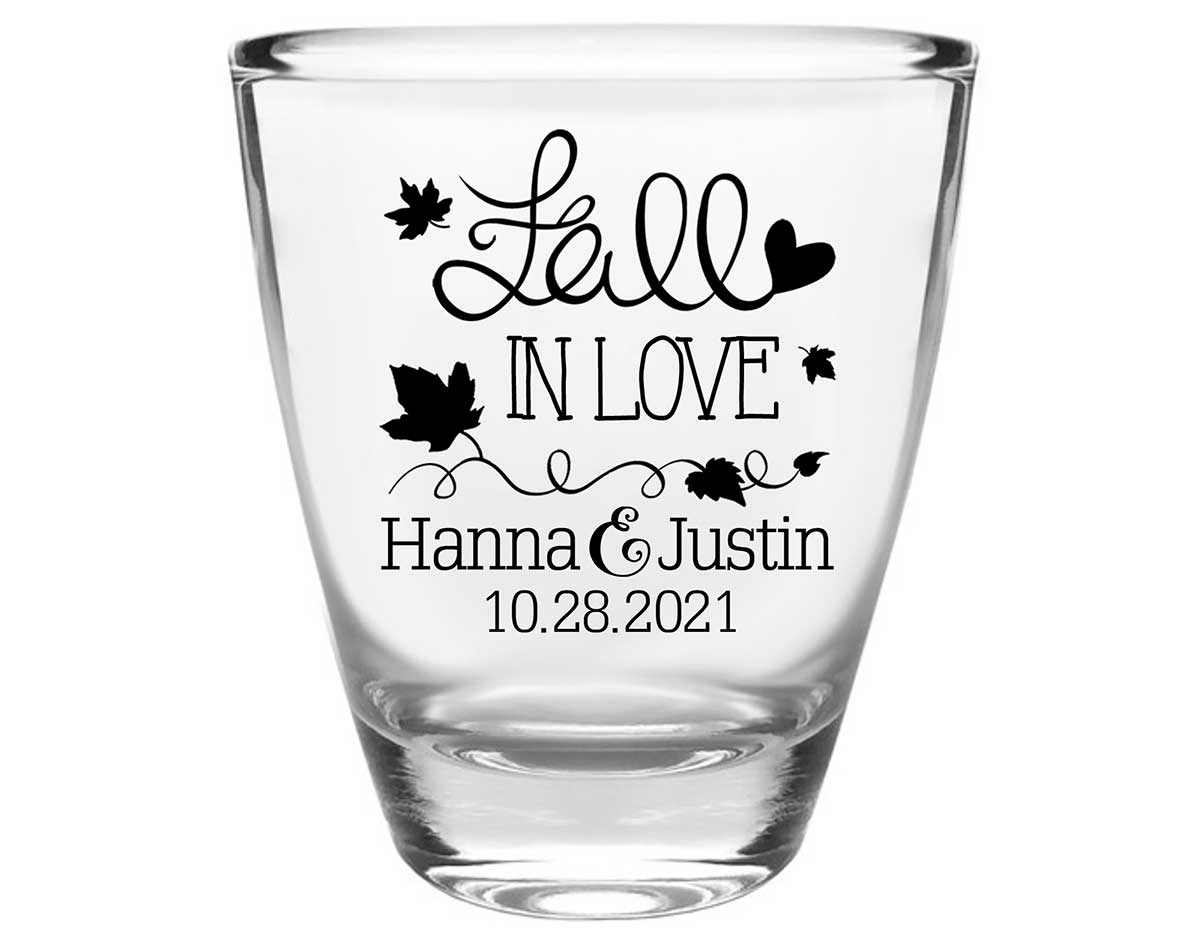 Fall In Love 3A Clear 1oz Round Barrel Shot Glasses Autumn Wedding Gifts for Guests