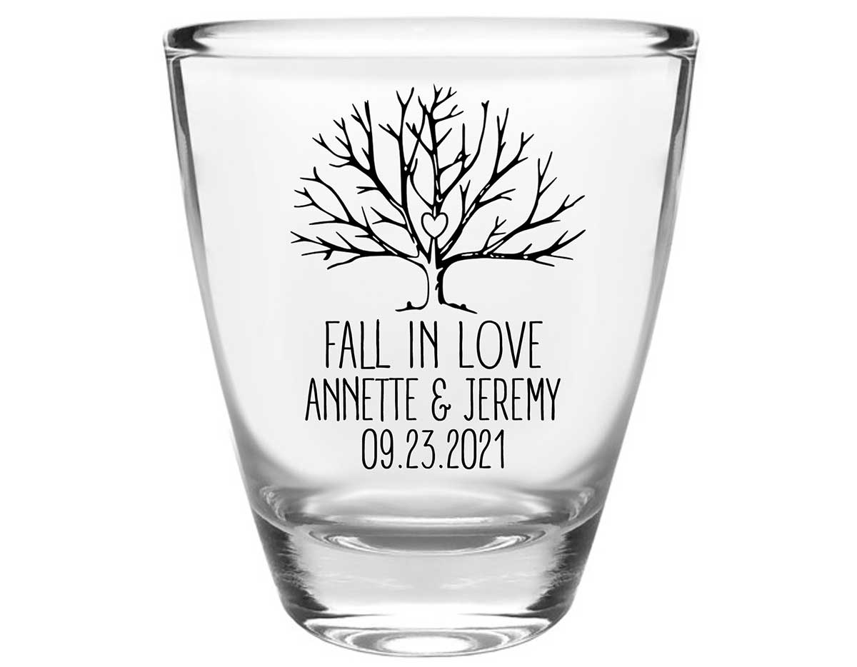 Fall In Love 4A Clear 1oz Round Barrel Shot Glasses Autumn Wedding Gifts for Guests
