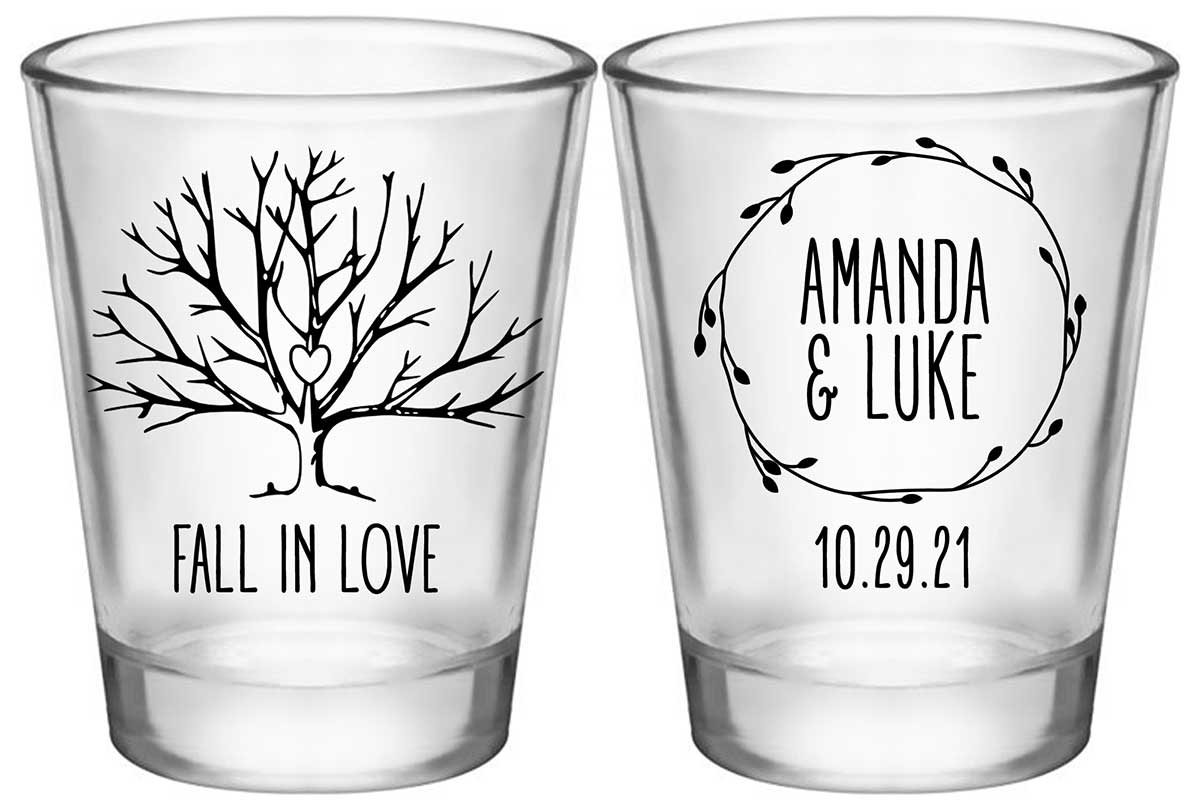 Fall In Love 4A2 Standard 1.75oz Clear Shot Glasses Autumn Wedding Gifts for Guests