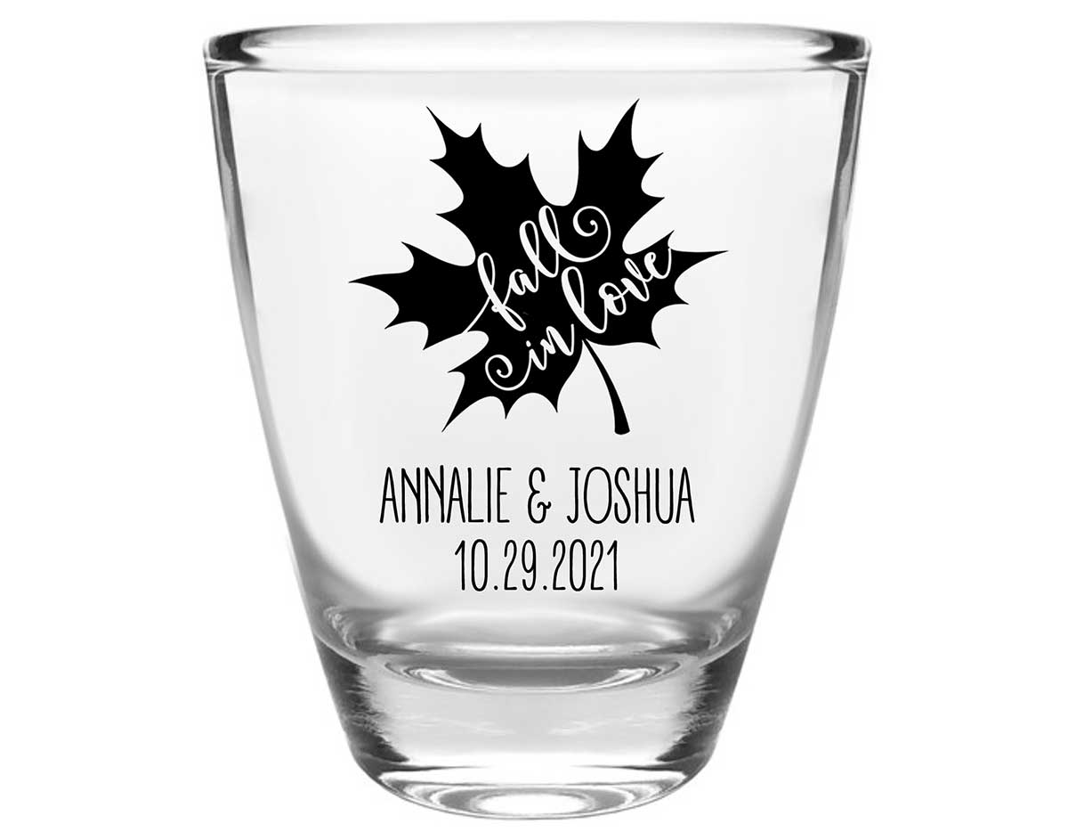 Fall In Love 5A Clear 1oz Round Barrel Shot Glasses Autumn Wedding Gifts for Guests
