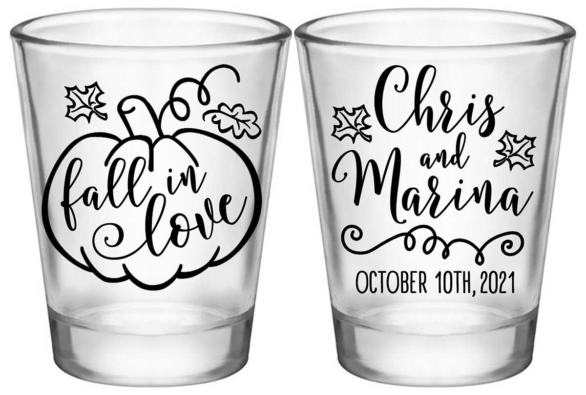 Fall In Love 6A2 Standard 1.75oz Clear Shot Glasses Autumn Wedding Gifts for Guests