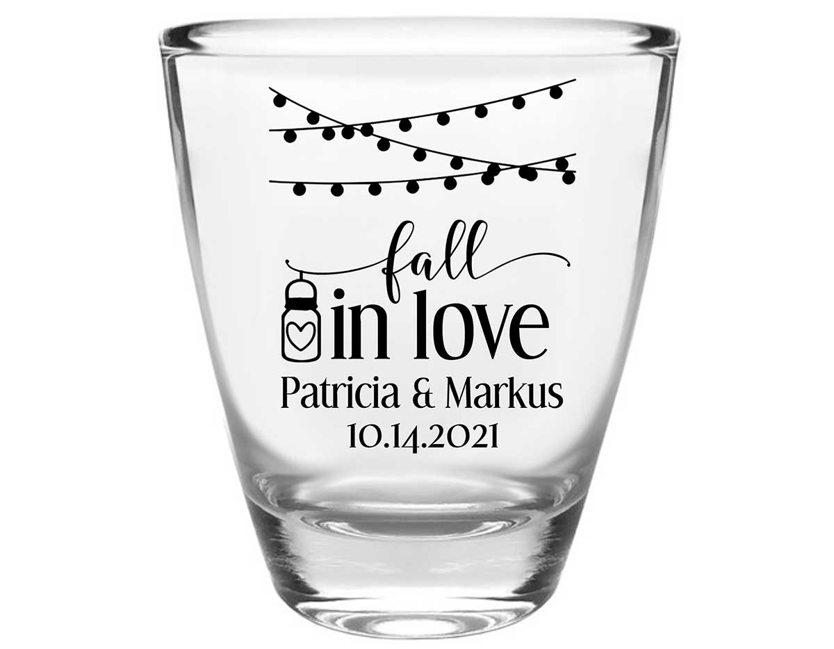 Fall In Love 7A Clear 1oz Round Barrel Shot Glasses Autumn Wedding Gifts for Guests
