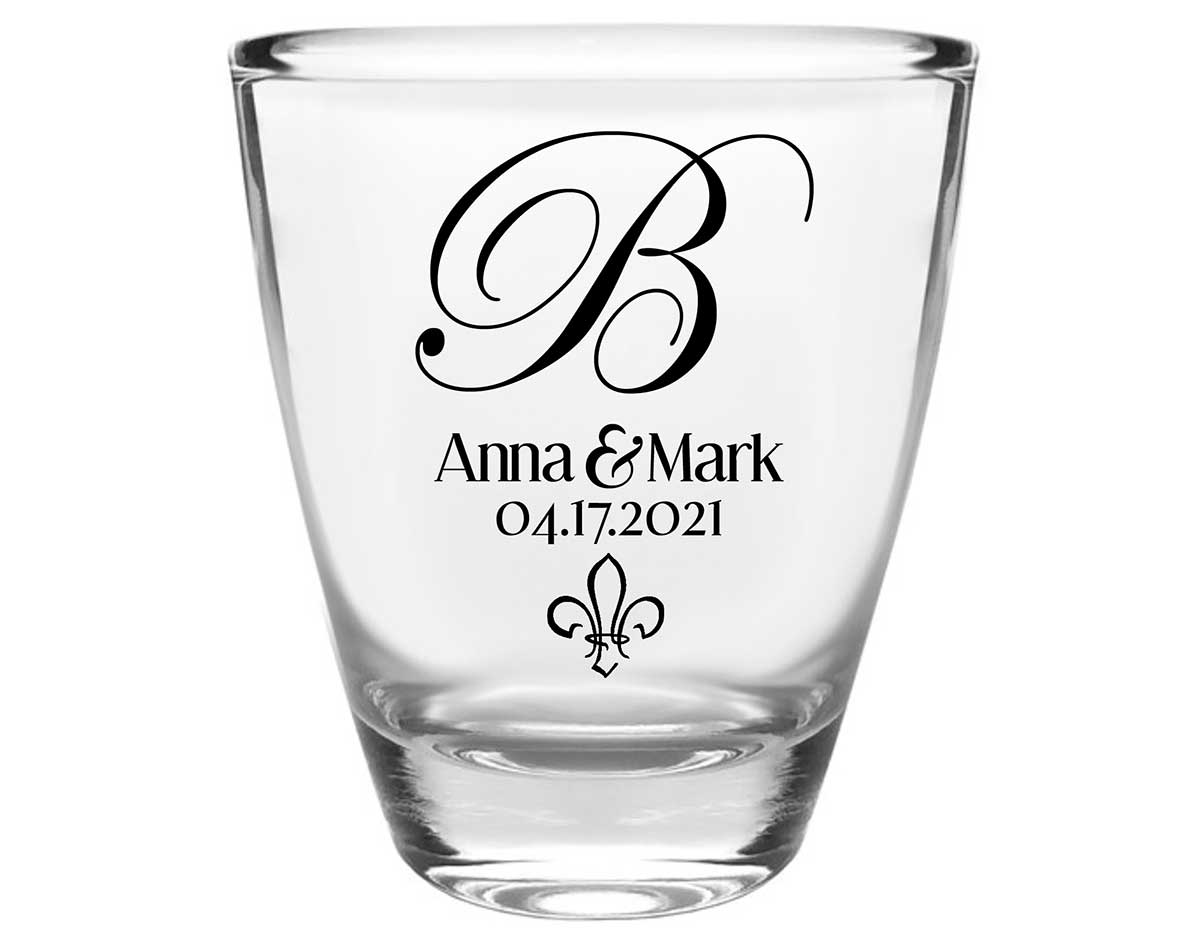 Fleur de Lis 1A Clear 1oz Round Barrel Shot Glasses NOLA Wedding Gifts for Guests