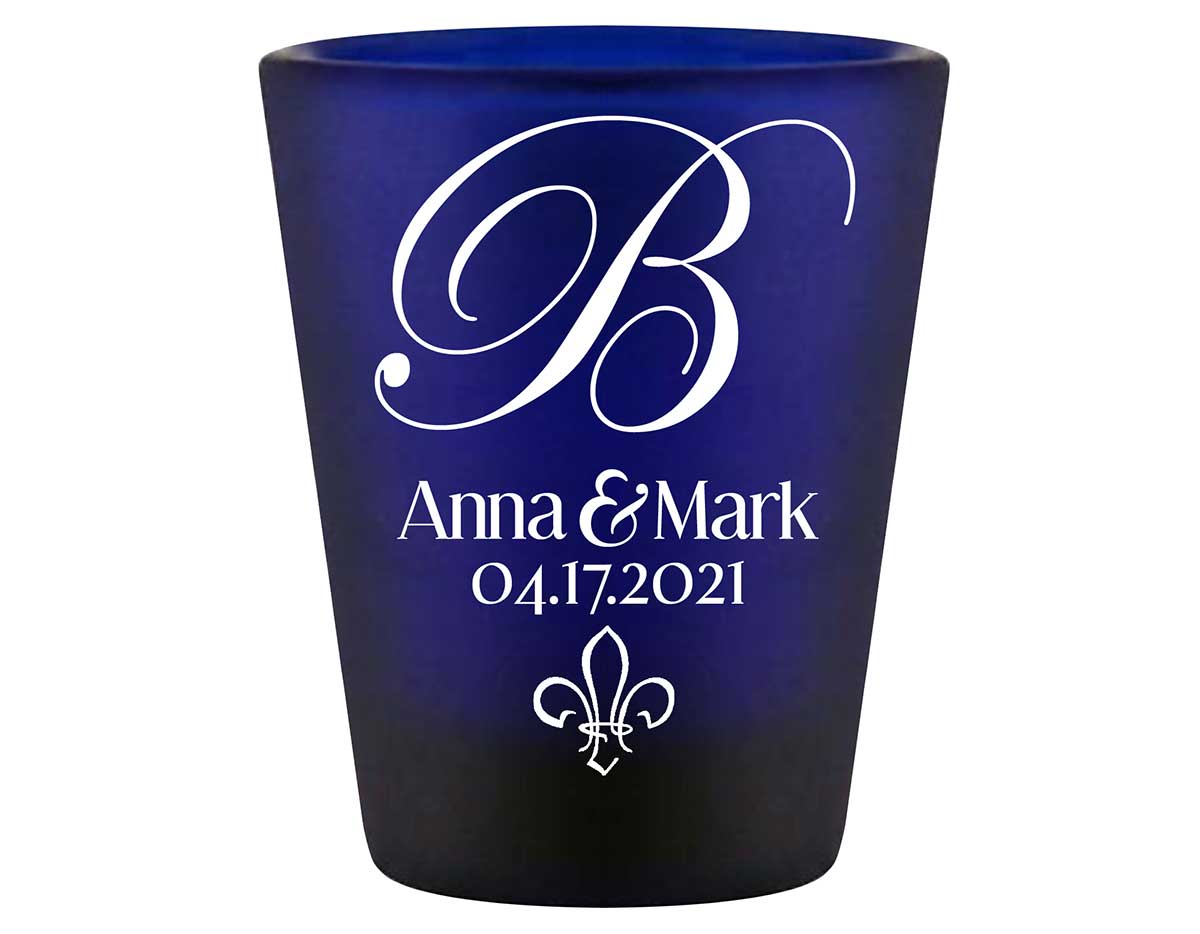 Fleur de Lis 1A Standard 1.5oz Blue Shot Glasses NOLA Wedding Gifts for Guests