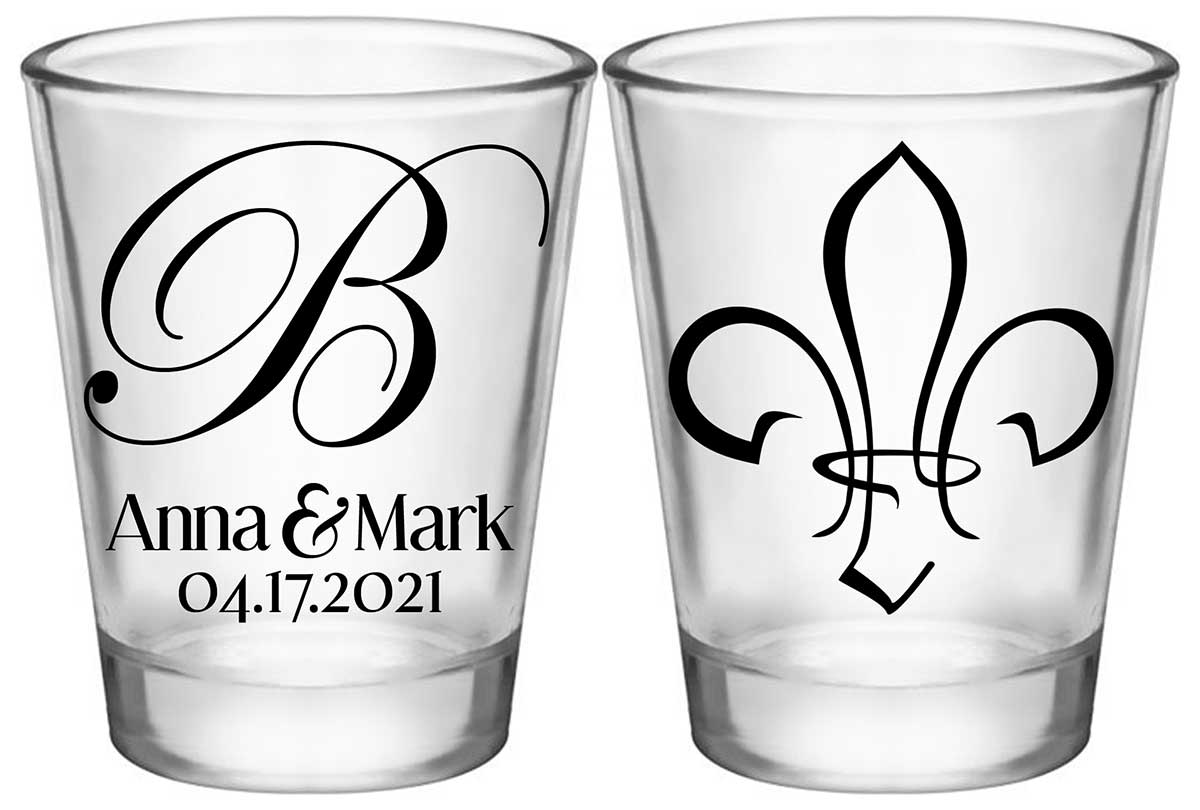 Fleur de Lis 1A2 Standard 1.75oz Clear Shot Glasses NOLA Wedding Gifts for Guests