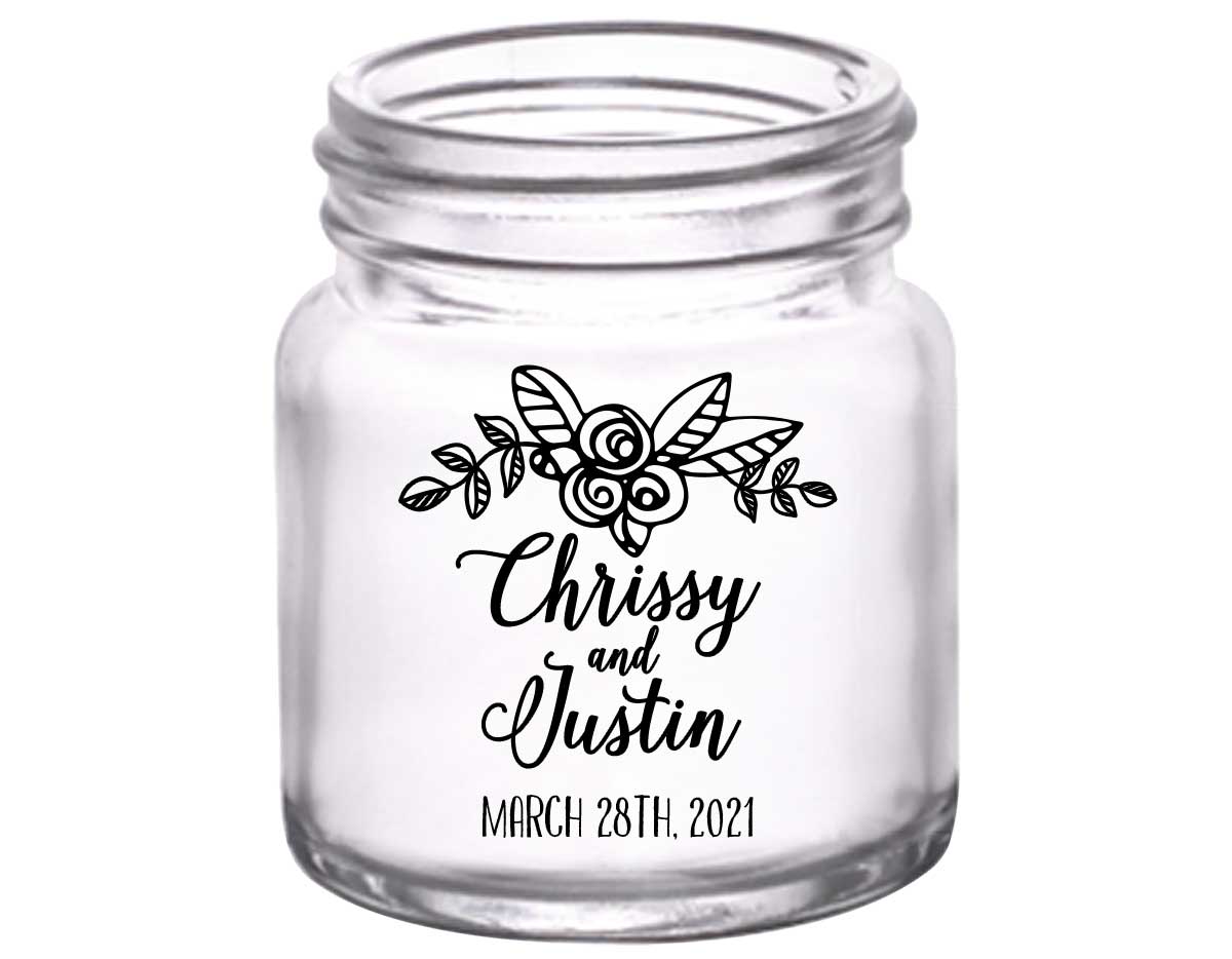 Floral Love 1A 2oz Mini Mason Shot Glasses Rustic Wedding Gifts for Guests
