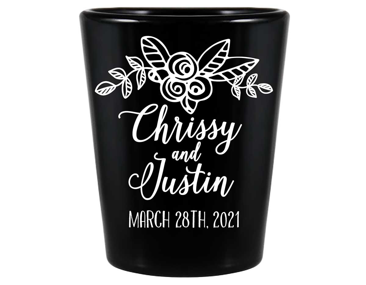 Floral Love 1A Standard 1.5oz Black Shot Glasses Rustic Wedding Gifts for Guests