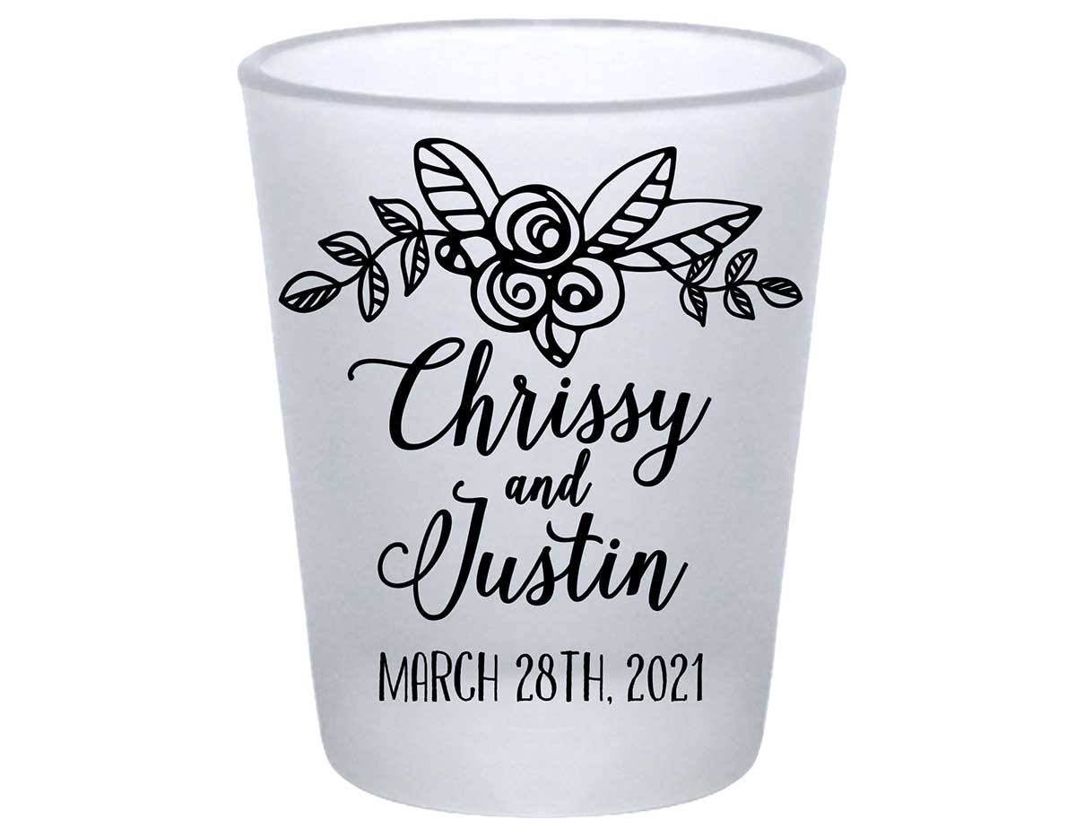 Floral Love 1A Standard 1.75oz Frosted Shot Glasses Rustic Wedding Gifts for Guests