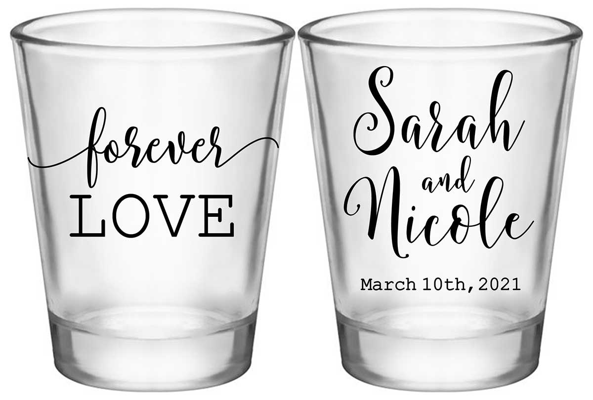 Forever Love 1A2 Standard 1.75oz Clear Shot Glasses Romantic Wedding Gifts for Guests