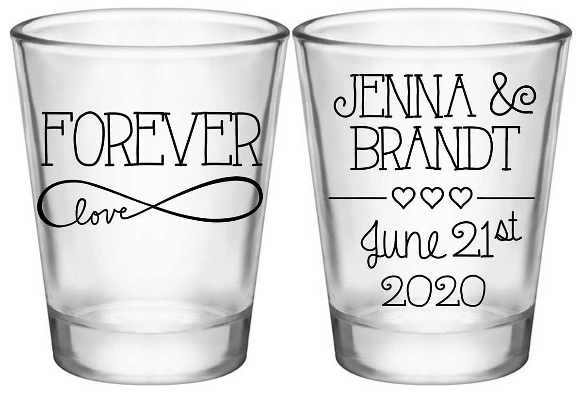 Forever Love 2A2 Standard 1.75oz Clear Shot Glasses Romantic Wedding Gifts for Guests