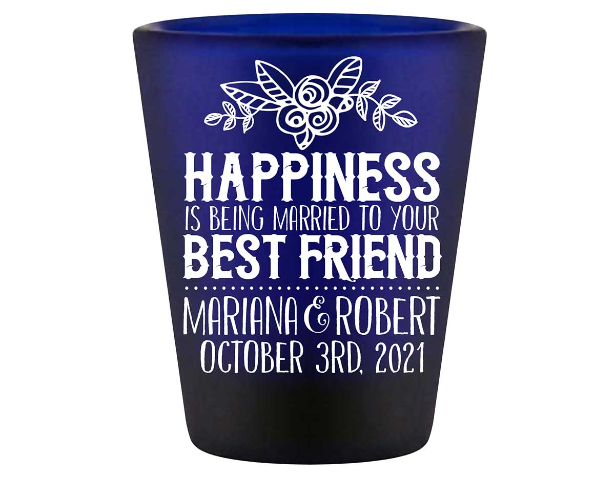 Happiness Best Friend 1A Standard 1.5oz Blue Shot Glasses Cute Wedding Gifts for Guests