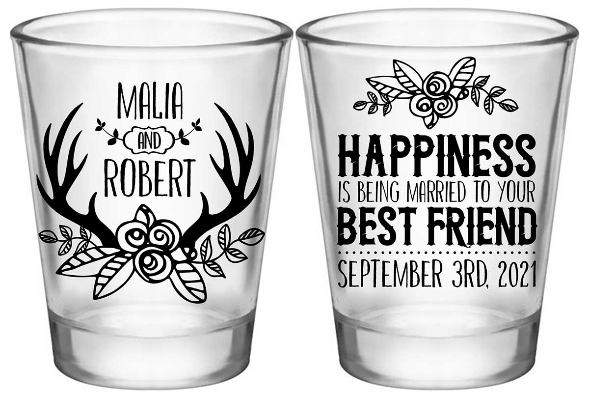 Happiness Best Friend 1A2 Standard 1.75oz Clear Shot Glasses Cute Wedding Gifts for Guests