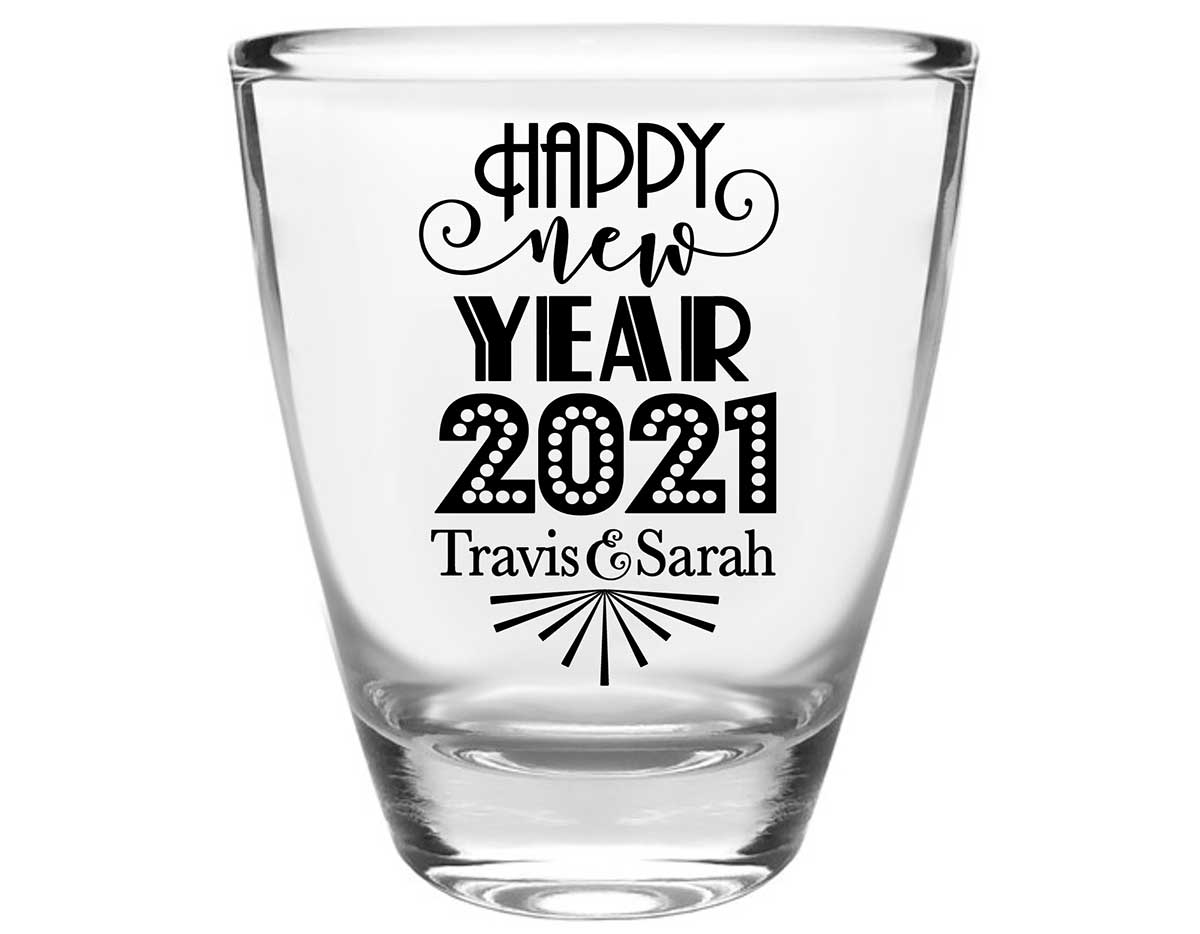 Happy New Year 1A Clear 1oz Round Barrel Shot Glasses New Years Eve Wedding Gifts for Guests