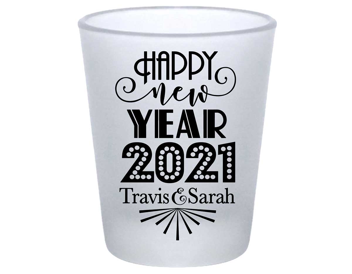 Happy New Year 1A Standard 1.75oz Frosted Shot Glasses New Years Eve Wedding Gifts for Guests