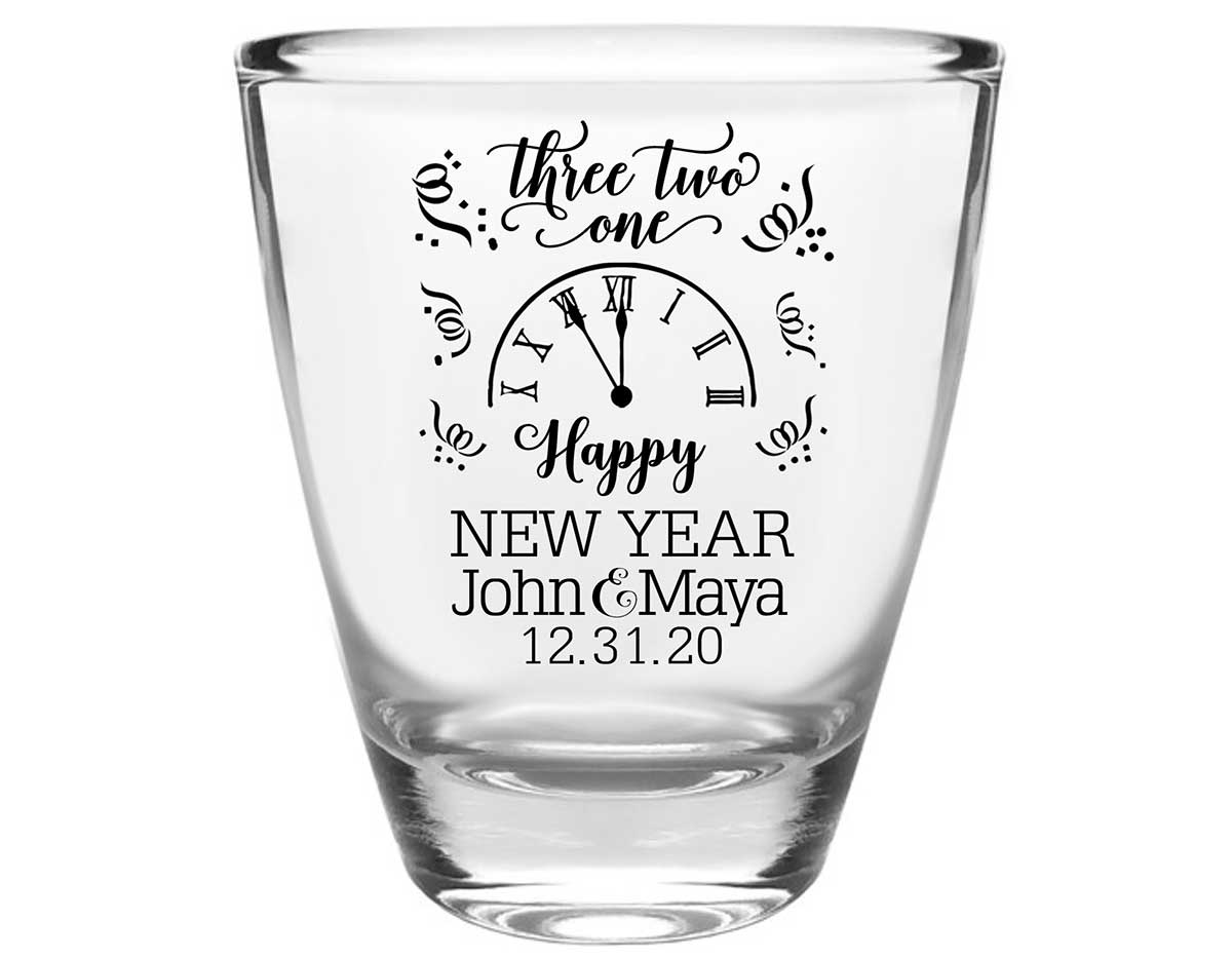Happy New Year 2A Clear 1oz Round Barrel Shot Glasses New Years Eve Wedding Gifts for Guests