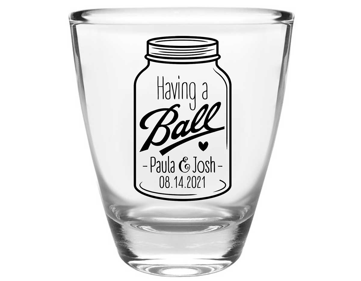 Having A Ball 1A Mason Jar Clear 1oz Round Barrel Shot Glasses Rustic Wedding Gifts for Guests