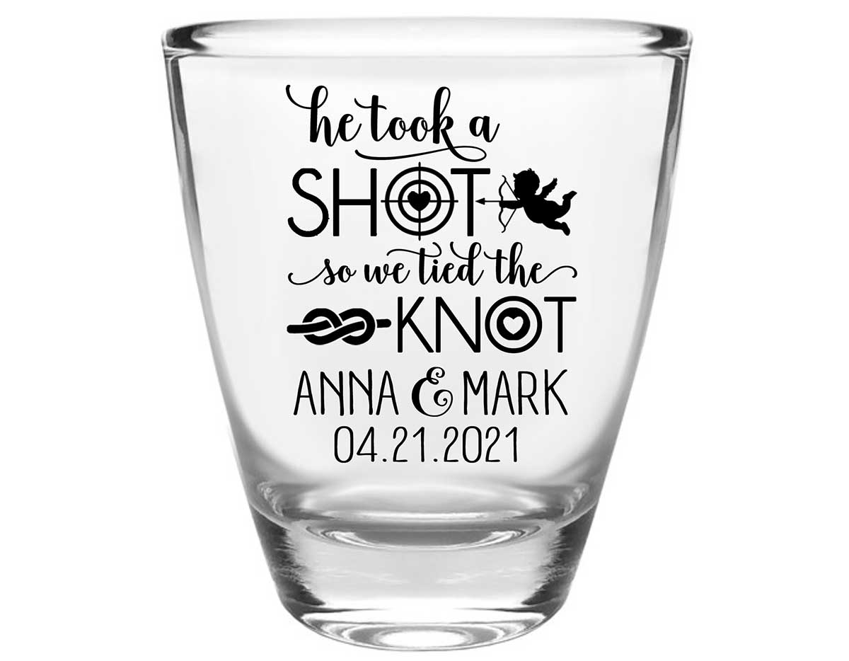 He Took A Shot We Tied The Knot 1A Clear 1oz Round Barrel Shot Glasses Love Cupid Cute Wedding Gifts for Guests