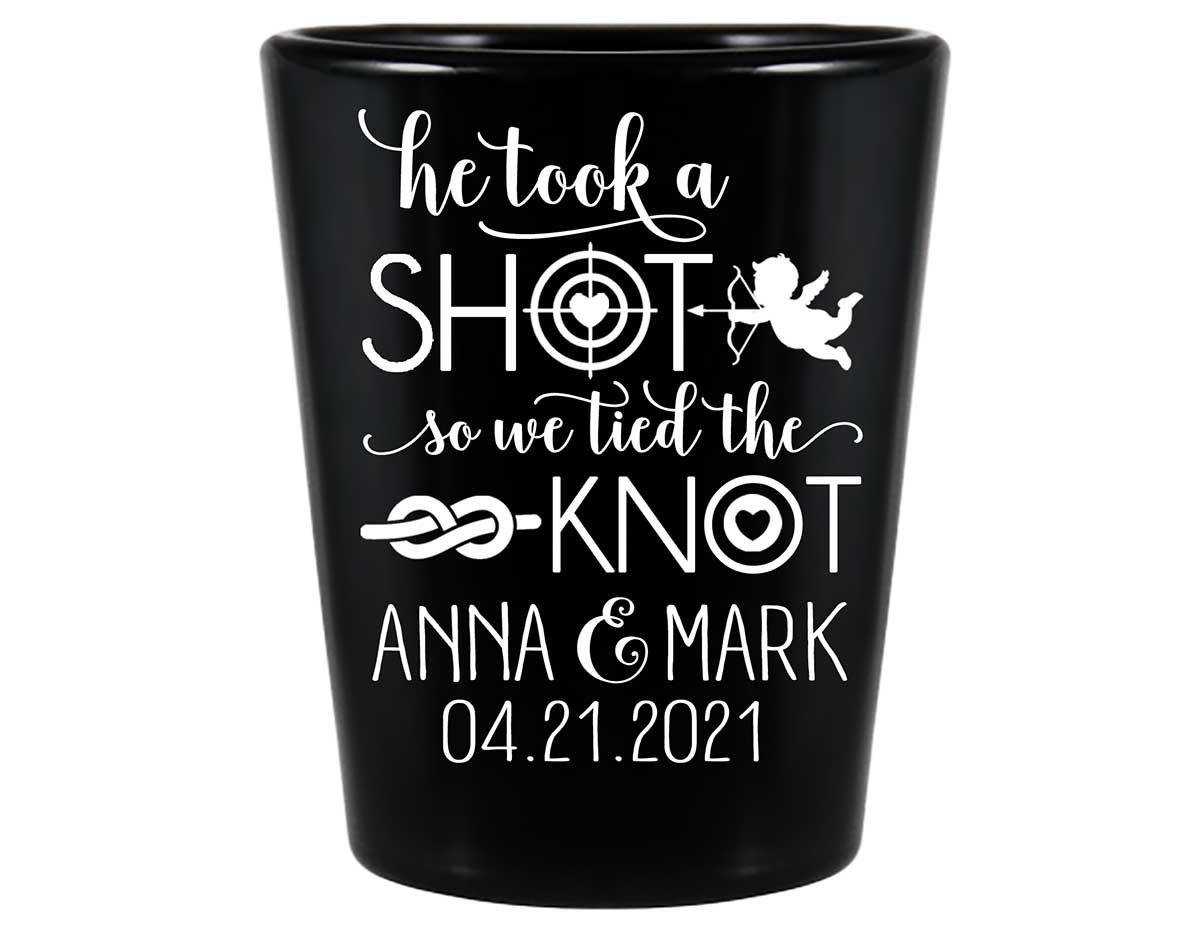 He Took A Shot We Tied The Knot 1A Standard 1.5oz Black Shot Glasses Love Cupid Cute Wedding Gifts for Guests