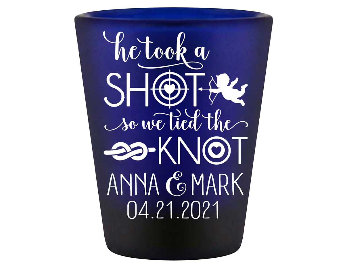 He Took A Shot We Tied The Knot 1A Standard 1.5oz Blue Shot Glasses Love Cupid Cute Wedding Gifts for Guests