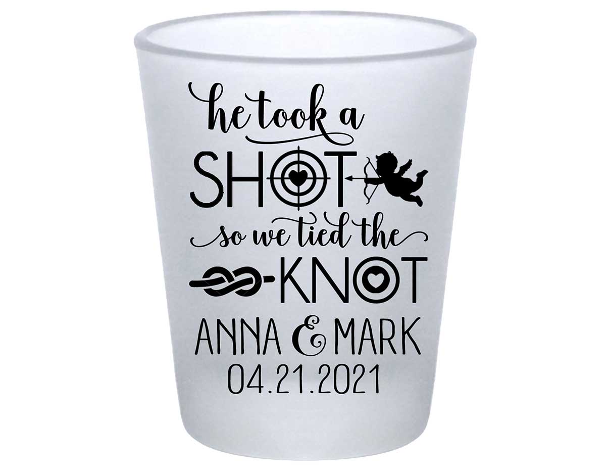 He Took A Shot We Tied The Knot 1A Standard 1.75oz Frosted Shot Glasses Love Cupid Cute Wedding Gifts for Guests