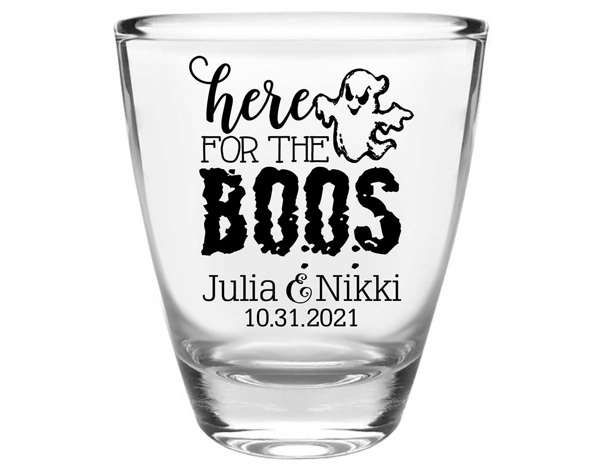 Here For The Boos 1A Clear 1oz Round Barrel Shot Glasses Halloween Wedding Gifts for Guests