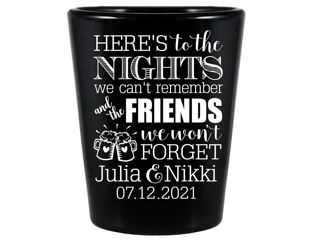 Here's to Nights We Can't Remember 1A Standard 1.5oz Black Shot Glasses Rustic Wedding Gifts for Guests