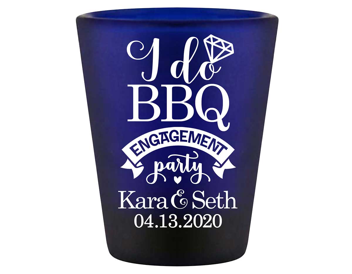 I Do BBQ 1A Standard 1.5oz Blue Shot Glasses Rustic Engagement Party Gifts for Guests