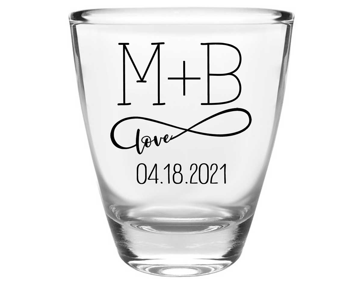 Infinite Love 1B Infinity Symbol Clear 1oz Round Barrel Shot Glasses Romantic Wedding Gifts for Guests
