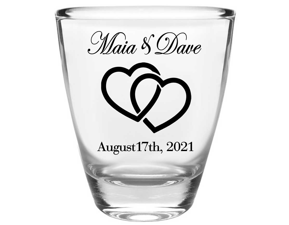 Intertwined Hearts 1A Clear 1oz Round Barrel Shot Glasses Romantic Wedding Gifts for Guests