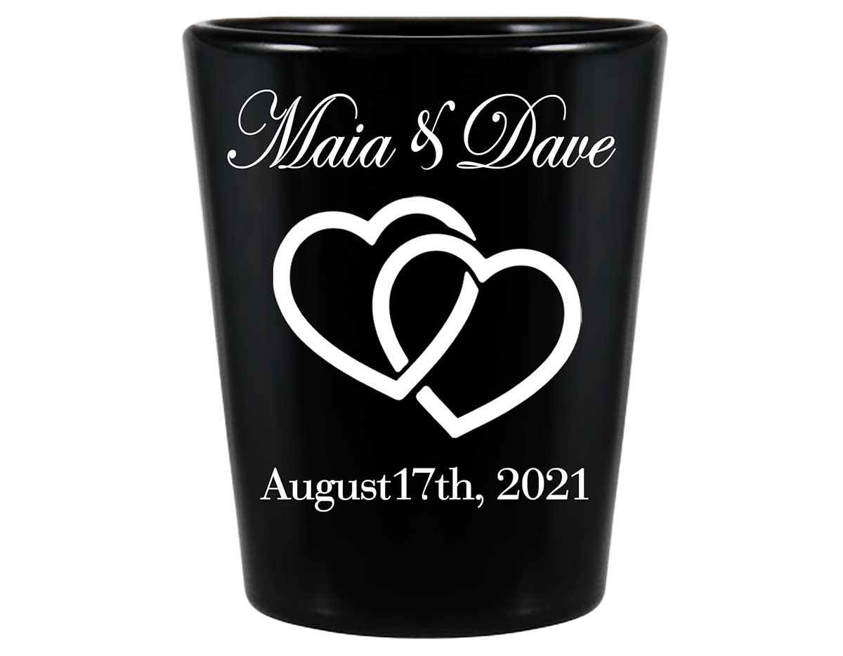 Intertwined Hearts 1A Standard 1.5oz Black Shot Glasses Romantic Wedding Gifts for Guests