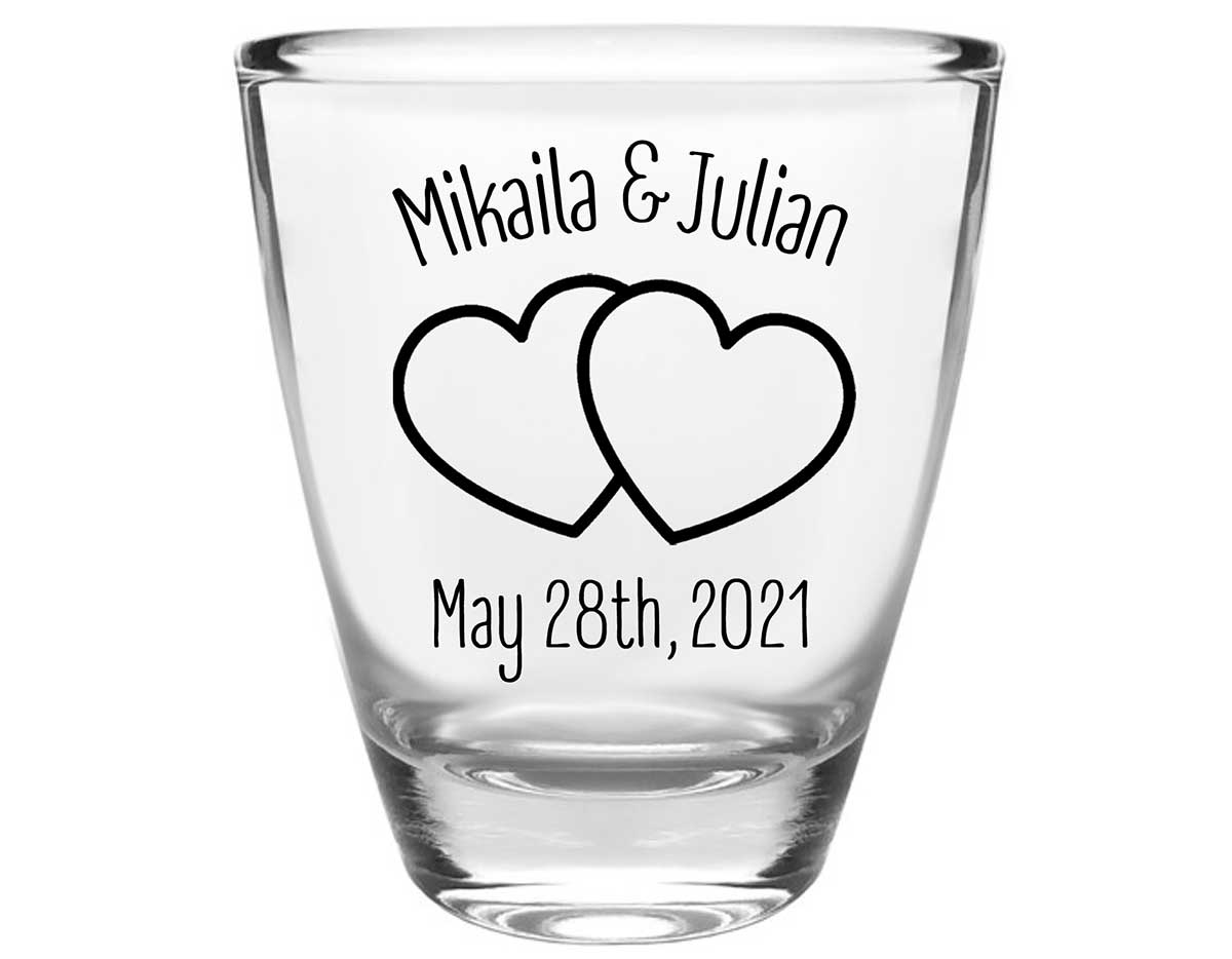 Intertwined Hearts 2A Clear 1oz Round Barrel Shot Glasses Romantic Wedding Gifts for Guests