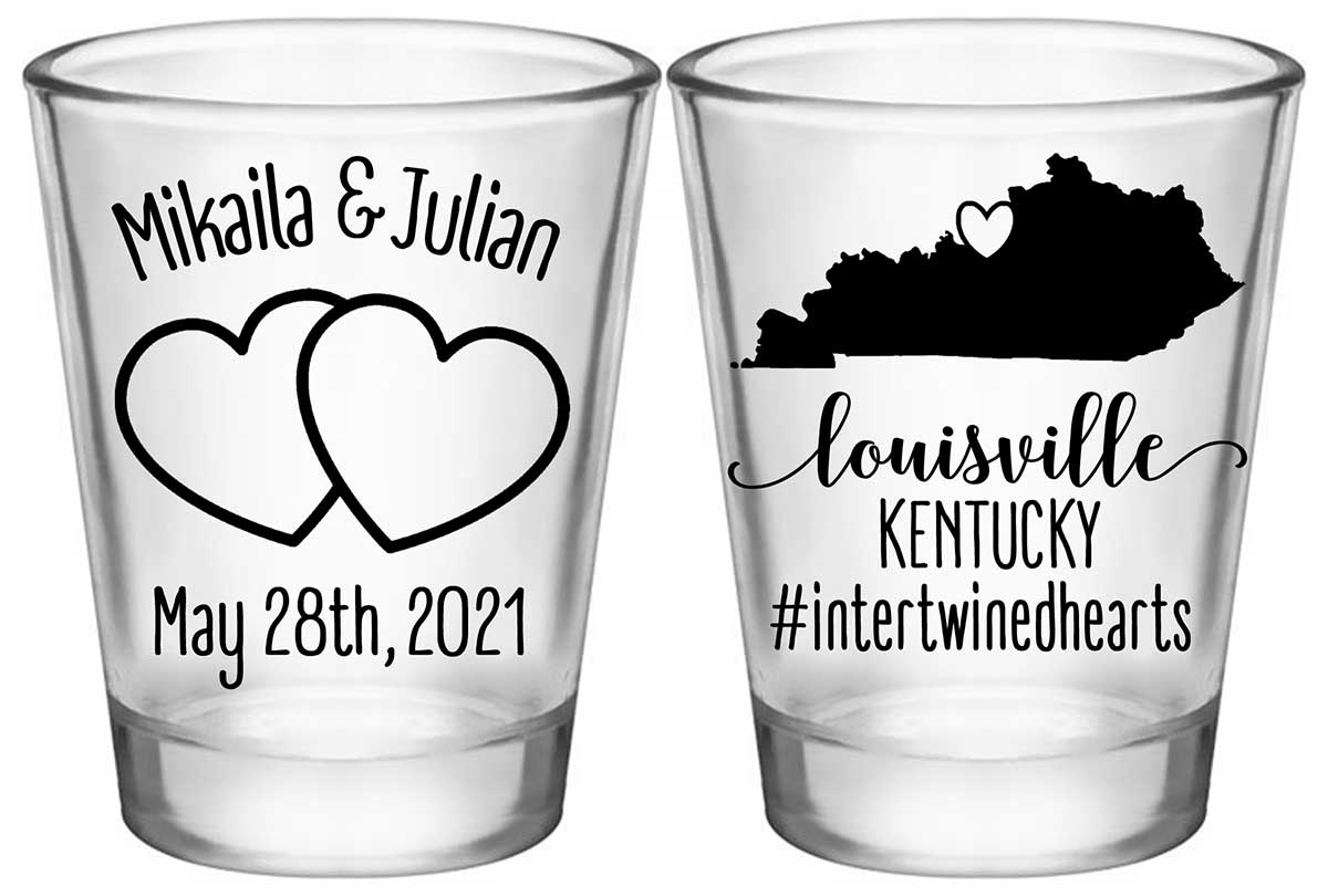 Intertwined Hearts 2A2 With Map Standard 1.75oz Clear Shot Glasses Romantic Wedding Gifts for Guests
