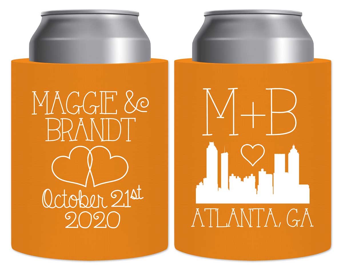 Intertwined Hearts 3A City Skyline Thick Foam Can Koozies Romantic Wedding Gifts for Guests