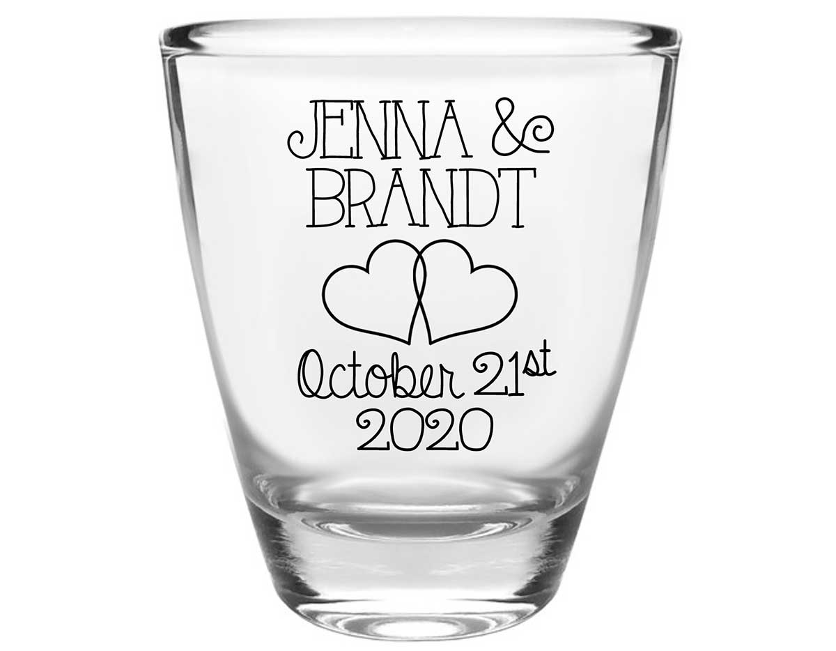Intertwined Hearts 3A Clear 1oz Round Barrel Shot Glasses Romantic Wedding Gifts for Guests