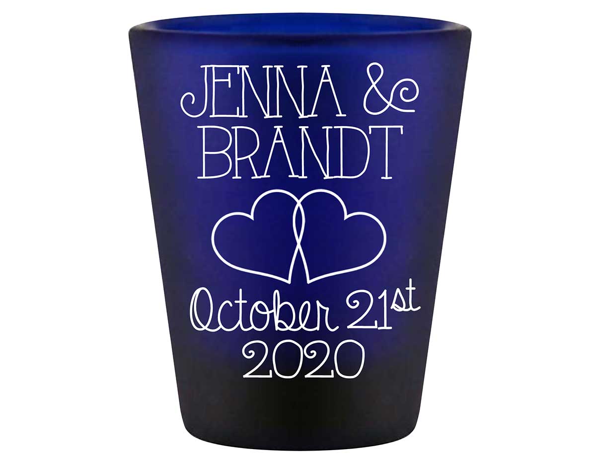 Intertwined Hearts 3A Standard 1.5oz Blue Shot Glasses Romantic Wedding Gifts for Guests
