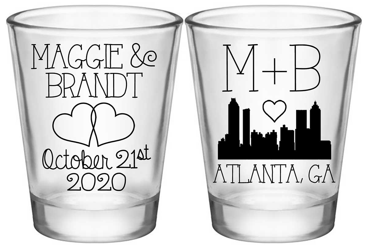 Intertwined Hearts 3A2 City Skyline Standard 1.75oz Clear Shot Glasses Romantic Wedding Gifts for Guests