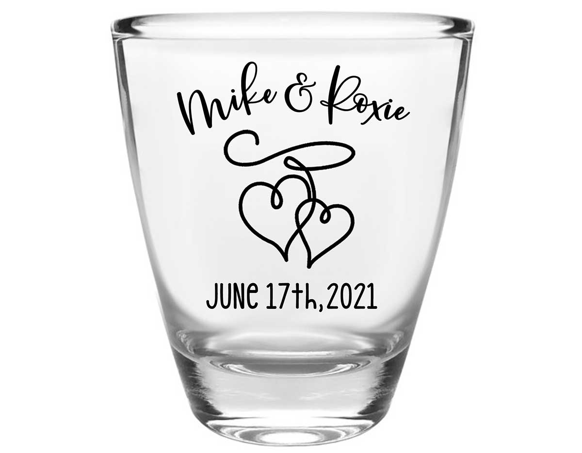 Intertwined Hearts 4A Clear 1oz Round Barrel Shot Glasses Romantic Wedding Gifts for Guests