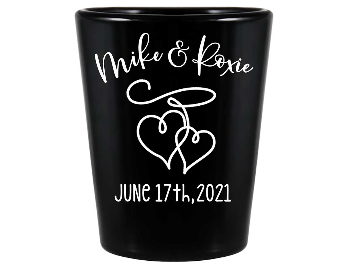 Intertwined Hearts 4A Standard 1.5oz Black Shot Glasses Romantic Wedding Gifts for Guests