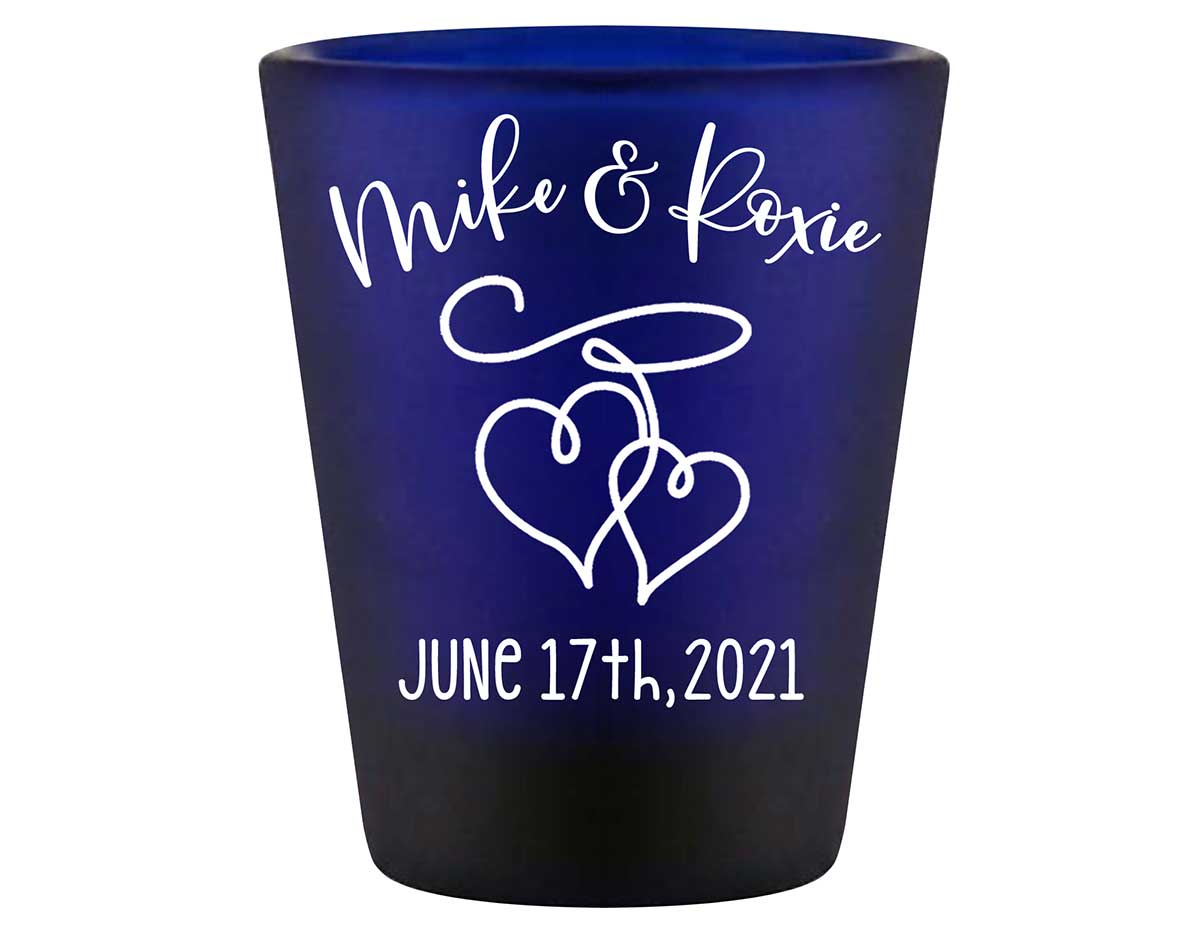 Intertwined Hearts 4A Standard 1.5oz Blue Shot Glasses Romantic Wedding Gifts for Guests