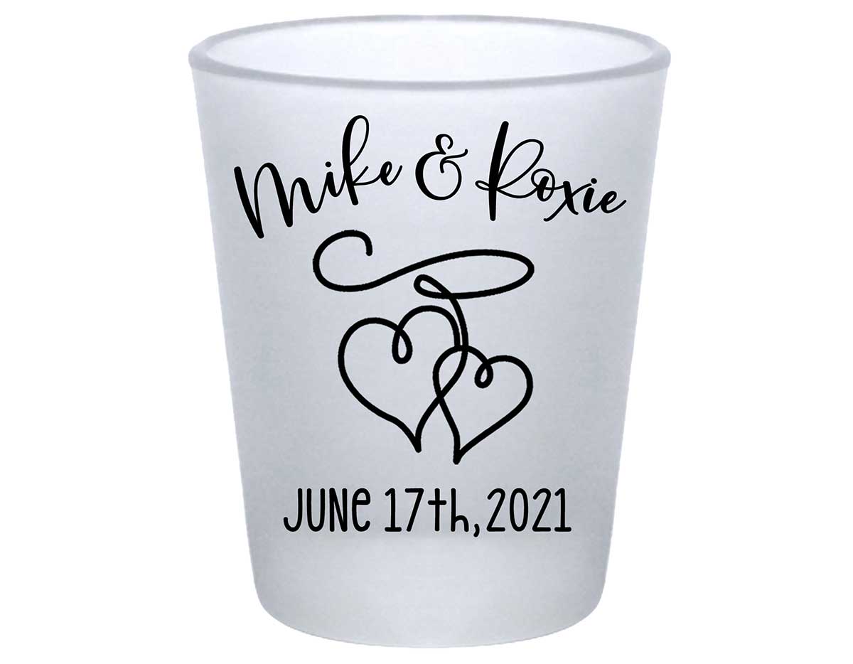 Intertwined Hearts 4A Standard 1.75oz Frosted Shot Glasses Romantic Wedding Gifts for Guests