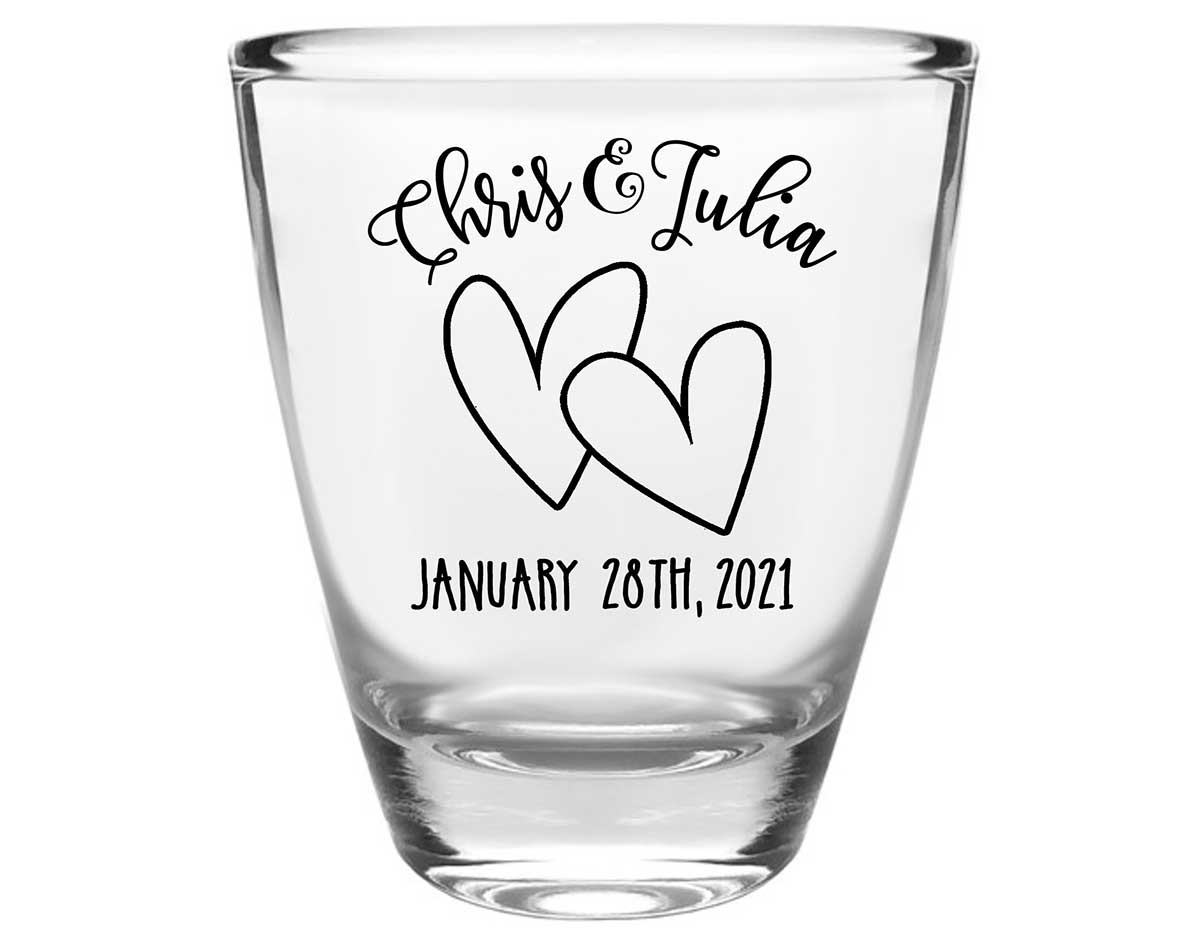 Intertwined Hearts 4B Clear 1oz Round Barrel Shot Glasses Romantic Wedding Gifts for Guests