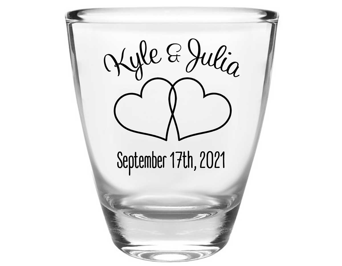 Intertwined Hearts 5A Clear 1oz Round Barrel Shot Glasses Romantic Wedding Gifts for Guests