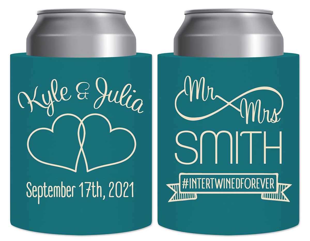 Intertwined Hearts 5A Mr & Mrs Thick Foam Can Koozies Romantic Wedding Gifts for Guests