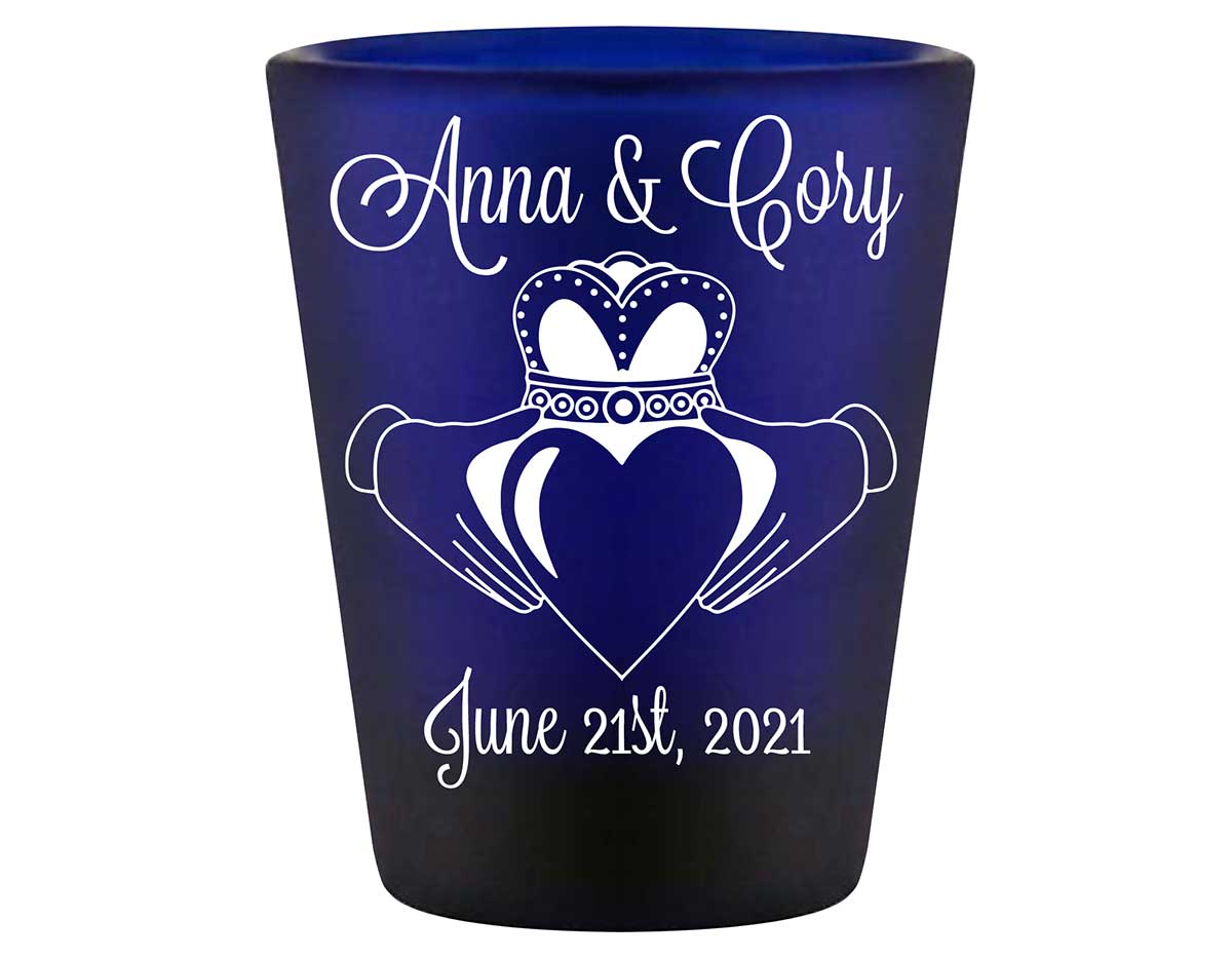 Ireland Love 1A Claddagh Standard 1.5oz Blue Shot Glasses Irish Wedding Gifts for Guests