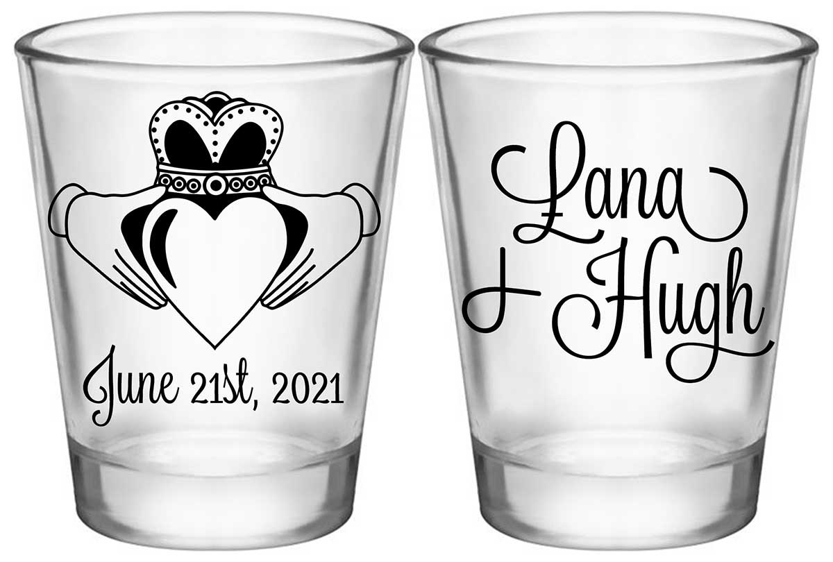 Ireland Love 1A2 Claddagh Standard 1.75oz Clear Shot Glasses Irish Wedding Gifts for Guests