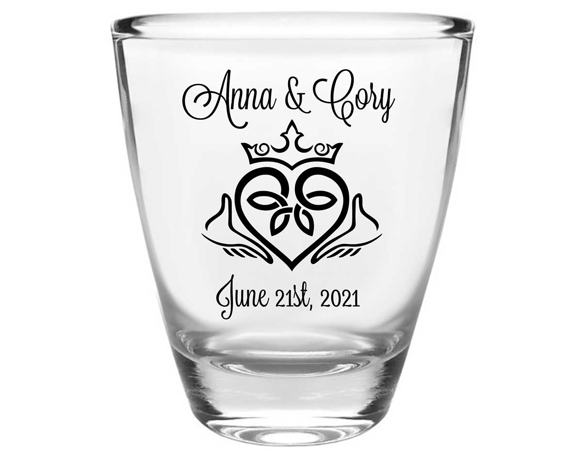 Ireland Love 1B Claddagh Clear 1oz Round Barrel Shot Glasses Irish Wedding Gifts for Guests